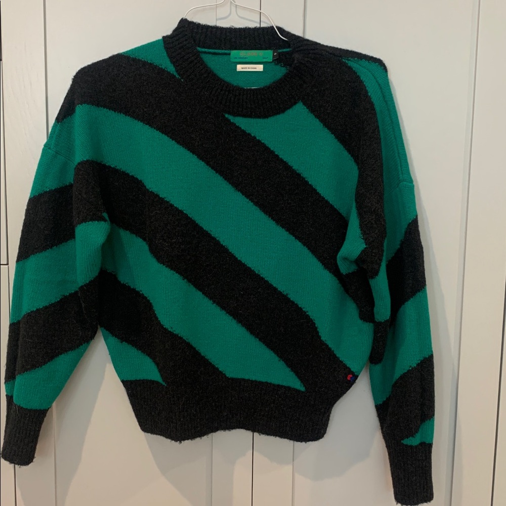 Authentic Clare V Black and Green Striped Knit Sweater